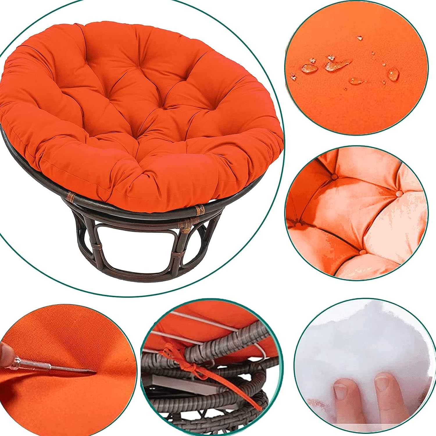 Papasan Chair Cushion Only Outdoor Waterproof Cloth Hammock Chair Pillow Pad Thicken Garden Hanging Chair Moon Radar Chair Cushions with Cotton Lining Soft and Comfortable,Blue,43in