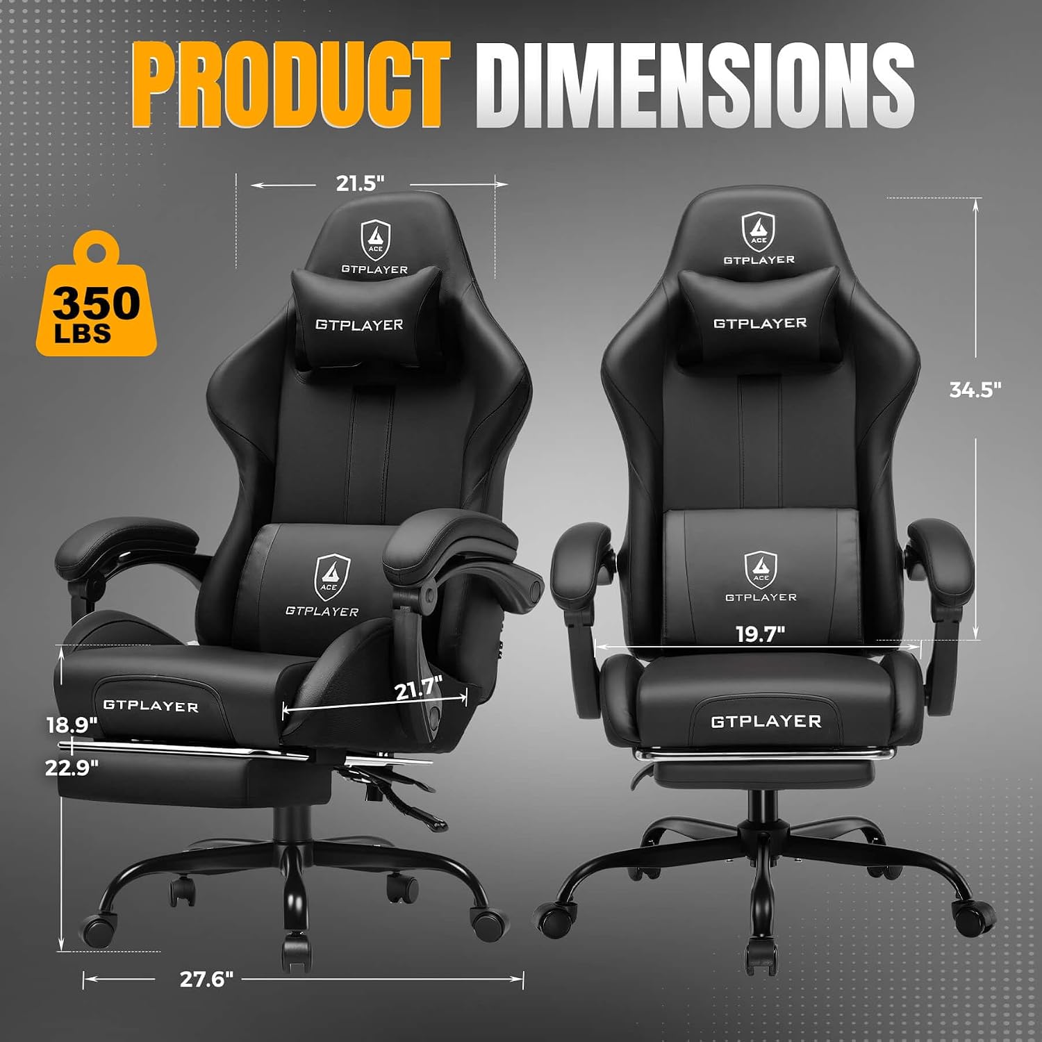 GTPLAYER Gaming Chair with Pocket Spring Cushion, Leather Office Chair with Ergonomic High Back & Lumbar Support for Back Pain Relief, Computer Game Chair for Adults, Black