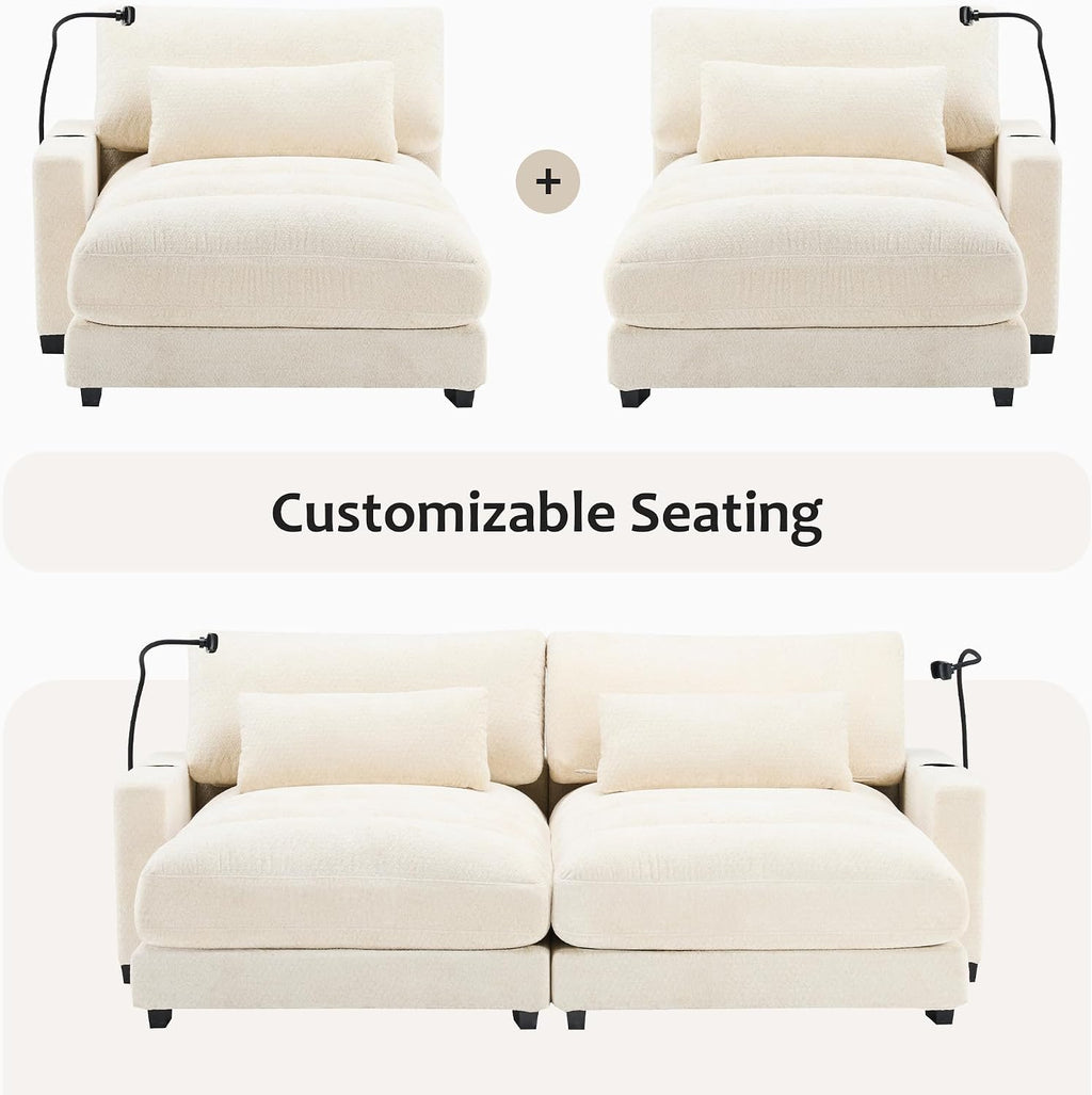 Yoglad Oversized Recliner Lounge Chair with USB Charging & Phone Holder - 400lb Heavy Duty Soft Chenille Reading Chair for Adults, Perfect for Small Spaces in Bedroom/Living Room, Beige