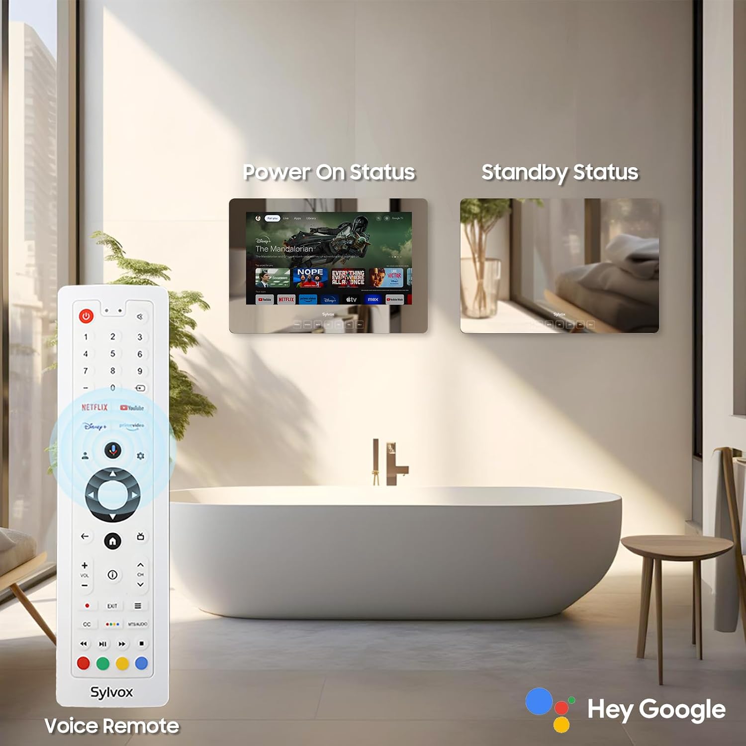 SYLVOX 24'' Smart TV Bathroom Magic Mirror Waterproof LED TV 1080P 500NITS High Brightness Dual Front Speakers Wall mounting Suitable for Bathrooms,Hotels,Saunas