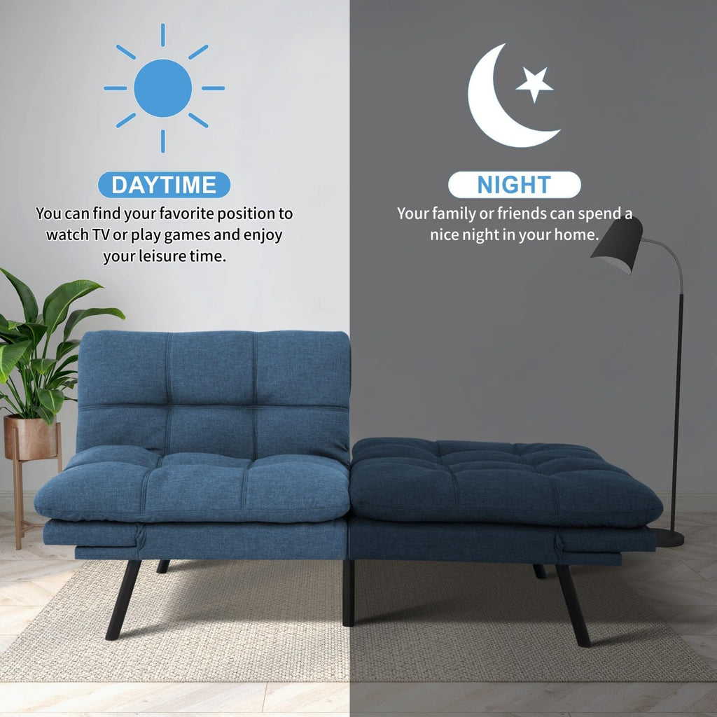 MUUEGM Futon Sofa Bed, 71' Convertible Linen Memory Foam Couch Bed, Modern Backrests Armrests Love Seat for Living Room,Apartment,Office,Blue Sleeper Couch