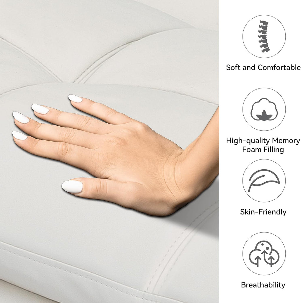Convertible Faux Leather Futon Sofa Bed,Memory Foam Futon Couch,Small Splitback Modern Folding Loveseat Sleeper Sofa Couches for Living Room,Office,Apartment,White