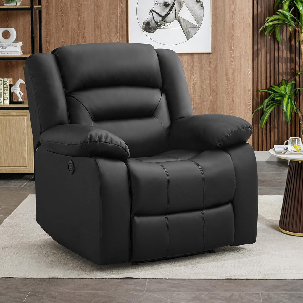 EBELLO Classic Power Recliner Chair, Faux Leather Oversized Electric Overstuffed Chair with Soft Cushion and Back, Sofa with Comfortable Armchair for Living Room, Black