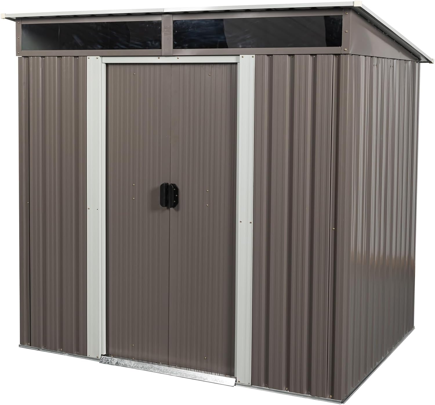KELRIA 6ft x 6ft Outdoor Metal Storage Shed with Metal Floor Base,Metal Outdoor Storage Sheds with Sliding Doors, Large Garden Shed Outdoor Utility Tool Shed with Pent Roof for Backyard Lawn, Coffee