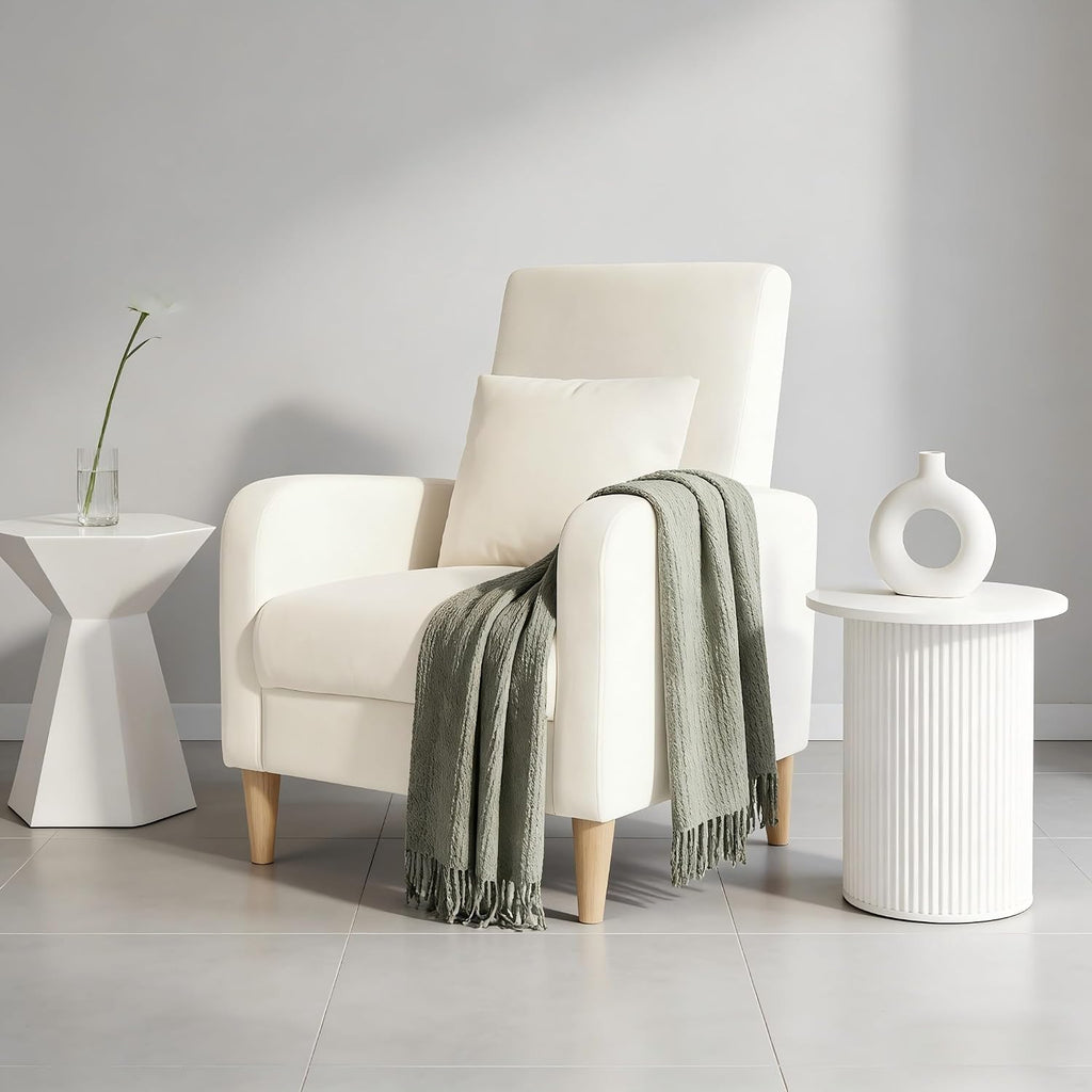 COLAMY Mid-Century Modern Accent Chair with Back Pillow, Upholstered Fabric Armchair with Solid Wood Legs, Reading Lounge Chair for Living Room, Bedroom, Office, Apartment & Small Spaces, Beige