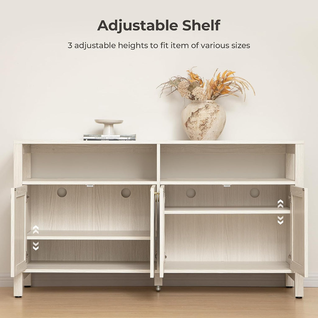 SICOTAS Rattan TV Stand for Television up to 120' - Large Entertainment Center with Storage and Open Shelves, Boho Media TV Console Cabinet with Doors and Adjustable Shelf for Living Room