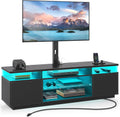 Rolanstar TV Stand with Mount and Power Outlet 59.1', Swivel TV Stand Mount for 32/45/55/60/65/70 inch TVs, Height Adjustable Modern Entertainment Center with Storage & LED Lights, Black TV Table