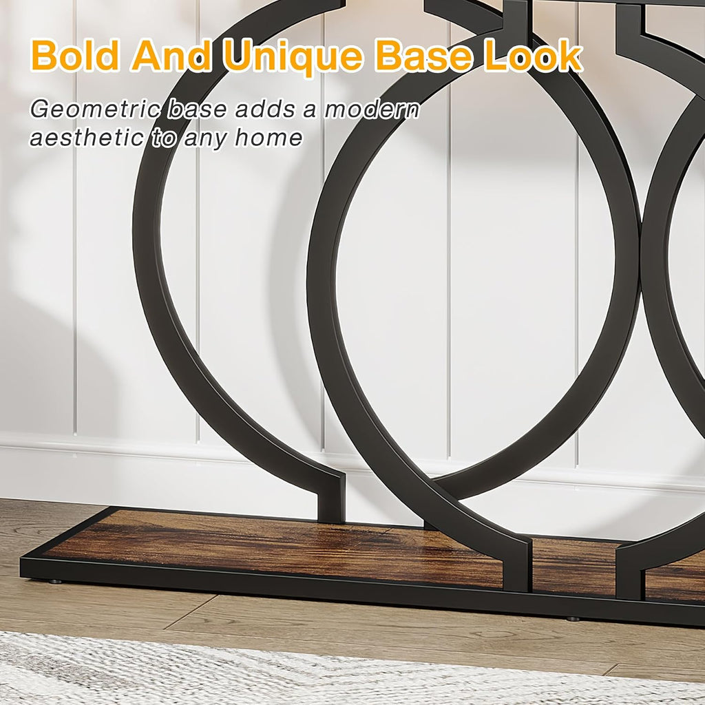 Tribesigns Industrial Console Table, 55 inch Rustic Entryway Table with Geometric Metal Frame, Narrow Wood Accent Sofa Table for Living Room, Entrance, Hallway, Rustic Brown