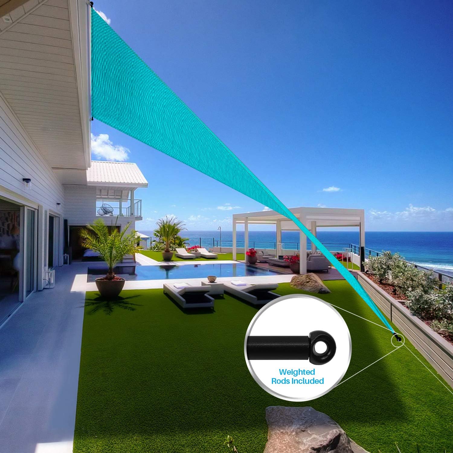 Patio 8' x 4' Waterproof Pergola Canopy Replacement Shade Cover Sun Sail for Deck Porch Backyard Shade Cloth Tarp with Grommets Rods Privacy Shade Screen, Turquoise