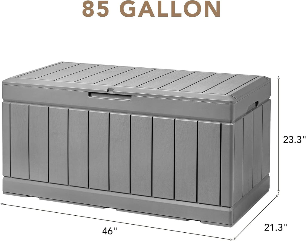 Devoko 85 Gallon Deck Box Lockable Resin Outdoor Storage Box waterproof Outdoor Container for Patio Furniture Cushions, Pillow (Grey)