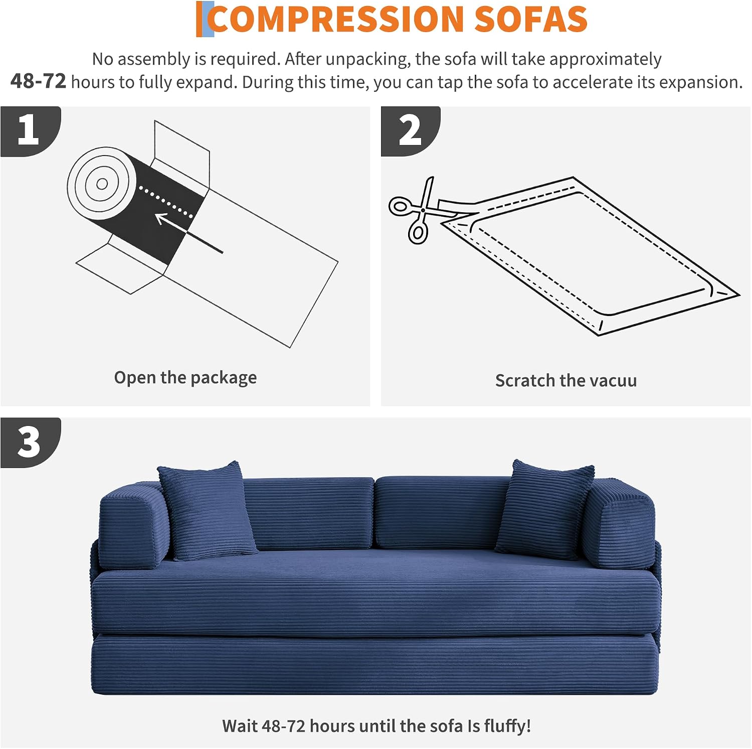 Garvee 5-in-1 Convertible Sofa Bed, 78.8' Modular Corduroy Sleeper with Sturdy Frame & No Assembly, Multi-Functional Futon for Small Space, Living Room & Guest Room (Blue)