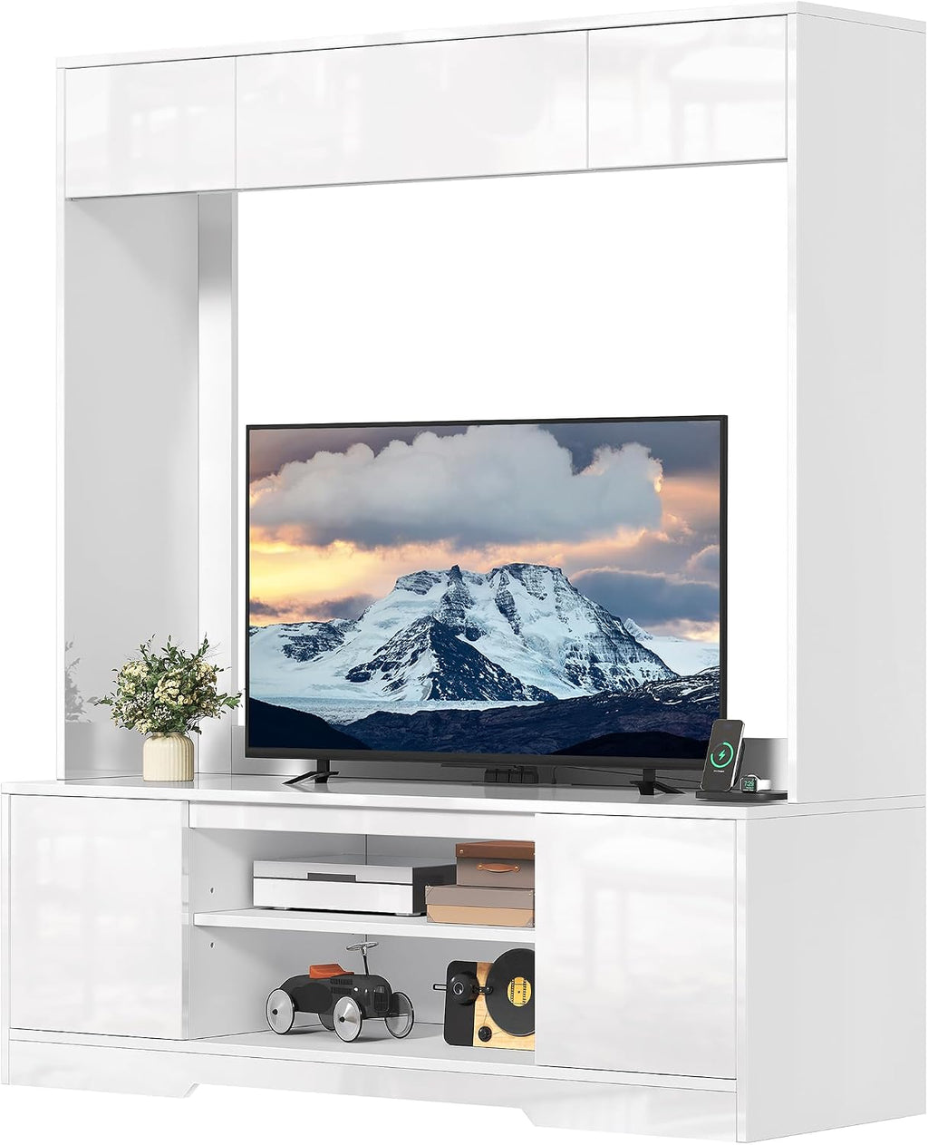 YITAHOME Wall Unit Entertainment Center with Storage for Living Room, Modern Tall TV Stand for 65 Inch TV with Power Outlets & Adjustable Storage Cabinet, White
