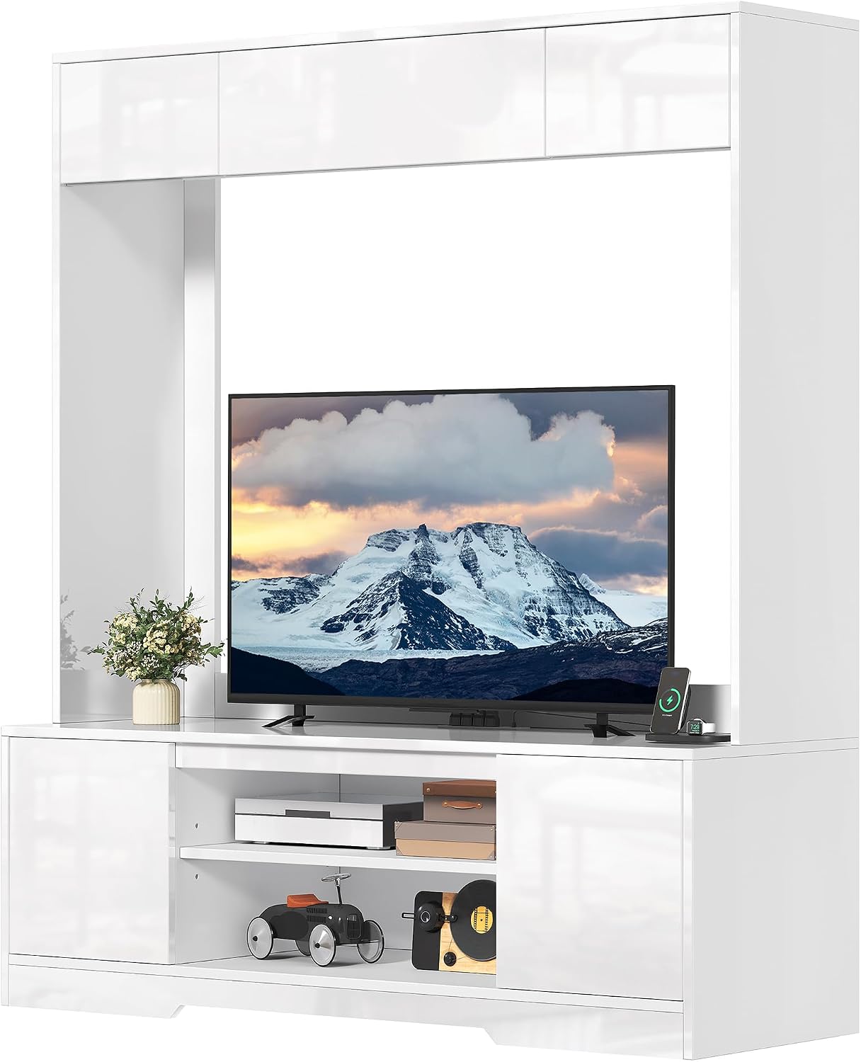 YITAHOME Wall Unit Entertainment Center with Storage for Living Room, Modern Tall TV Stand for 65 Inch TV with Power Outlets & Adjustable Storage Cabinet, White