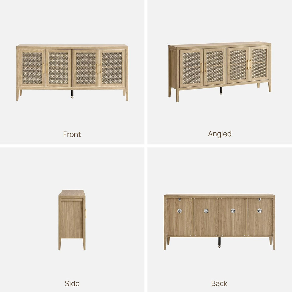 SICOTAS TV Stands for Living Room - Modern TV Console with 4 Doors Cabinet, 59' Television Stands Farmhouse Entertainment Center Media Console Credenza for 45 50 55 60 65 Inch TVs, Light Walnut