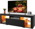 WLIVE TV Stand with LED Lights & 2 Large Storage Drawers, Modern Entertainment Center for 32/43/50/55/60 Inchs TVs, Sturdy TV Console for Living Room, Bedroom(Black)