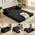 Convertible Sofa Bed Queen,5-in-1 Tri-Fold Boneless Couch with Removable Armrests & Handle,Corduroy Futon Sleeper Sofa,Floor Folding Mattress Pull Out Bed for Small Space Living Room Bedroom,Black