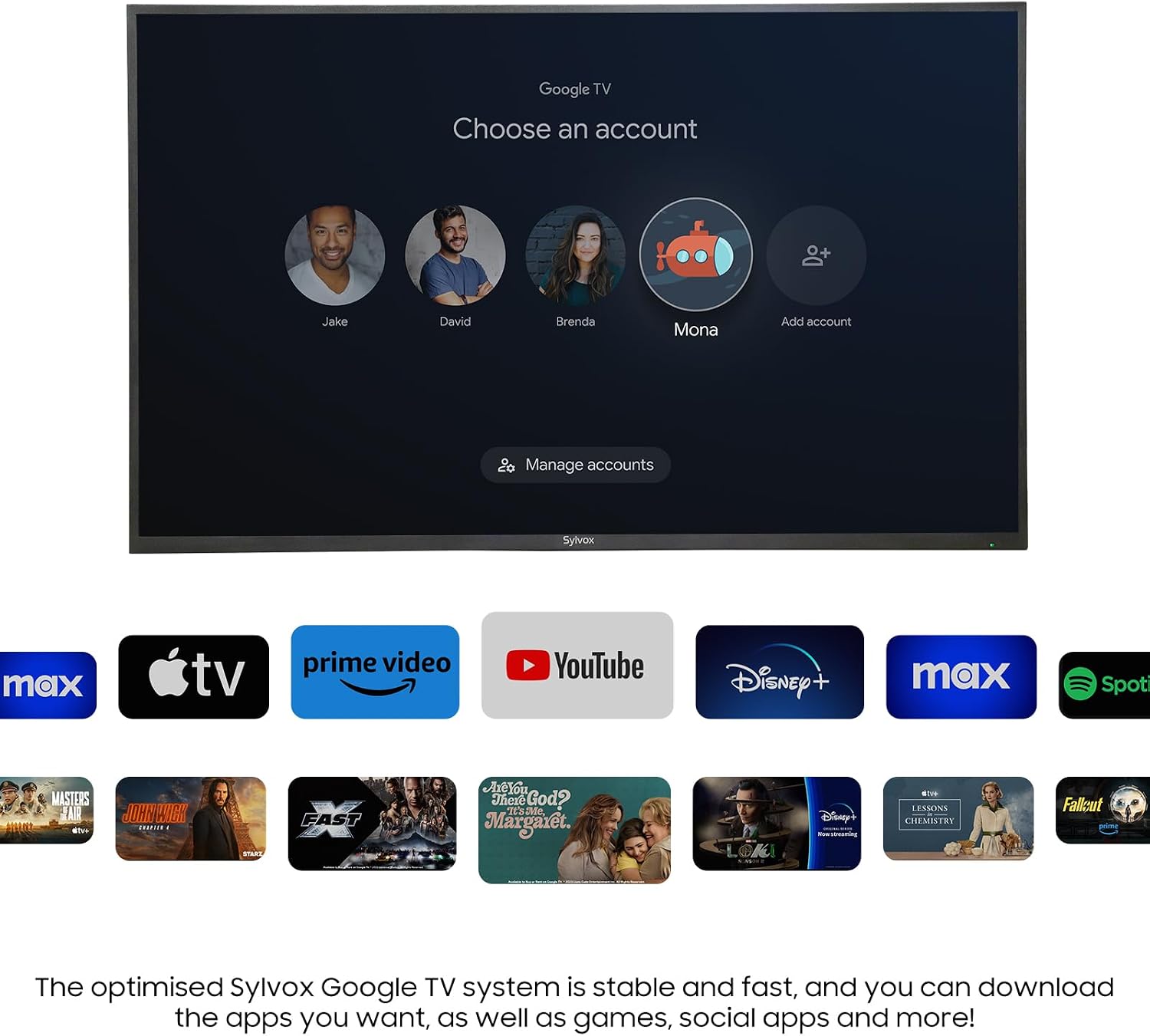 SYLVOX 43 Inch Outdoor Smart Television Weatherproof Google TV, 4K 700NIT High Brightness Temperature Resistant IP56 Waterproof TVs, Anti-Scratch, Suitable for Partial Sun (Patio Series)