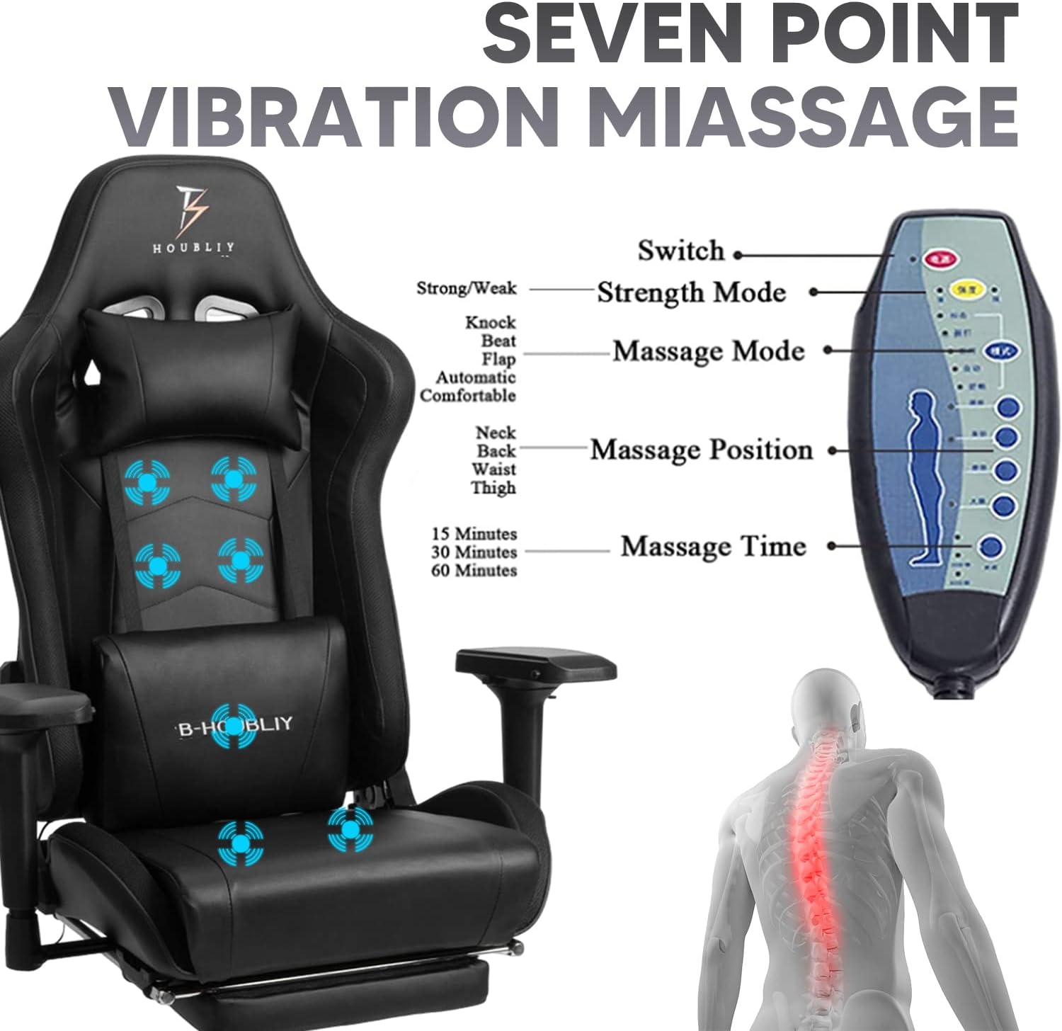 Ergonomic Pro Gaming Chair with LED Lights and Speakers, Music Video Chair for Adults with Massage and Footrest, High Back Computer Chair with Headrest and Lumbar Support 4D Armrest,Black