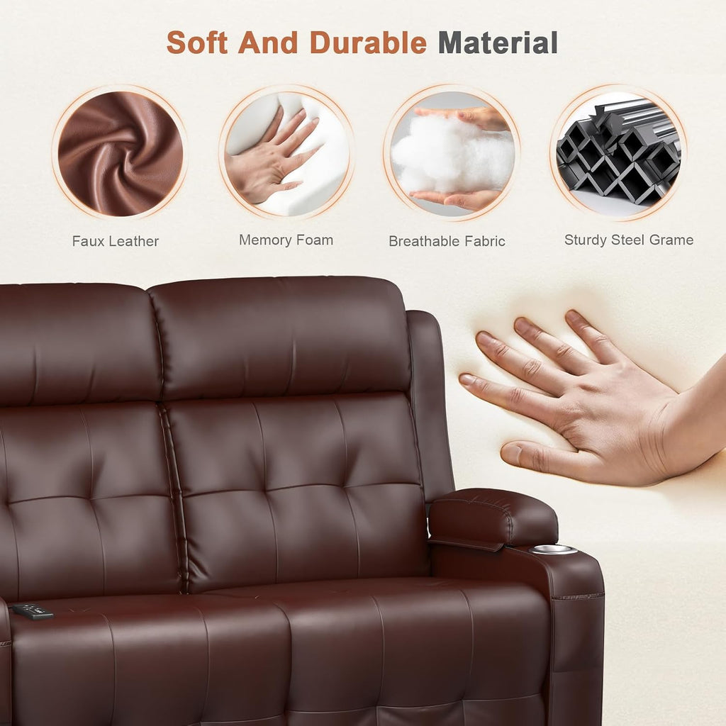 RV Loveseat Recliner Sofa, Wall Hugger Massage Reclining RV Couch with USB, Insert Pockets, Cup Holders, 150° RV Recliners Sleeper Sofa for RV Furniture & Travel Trailers & Home Theater Seating