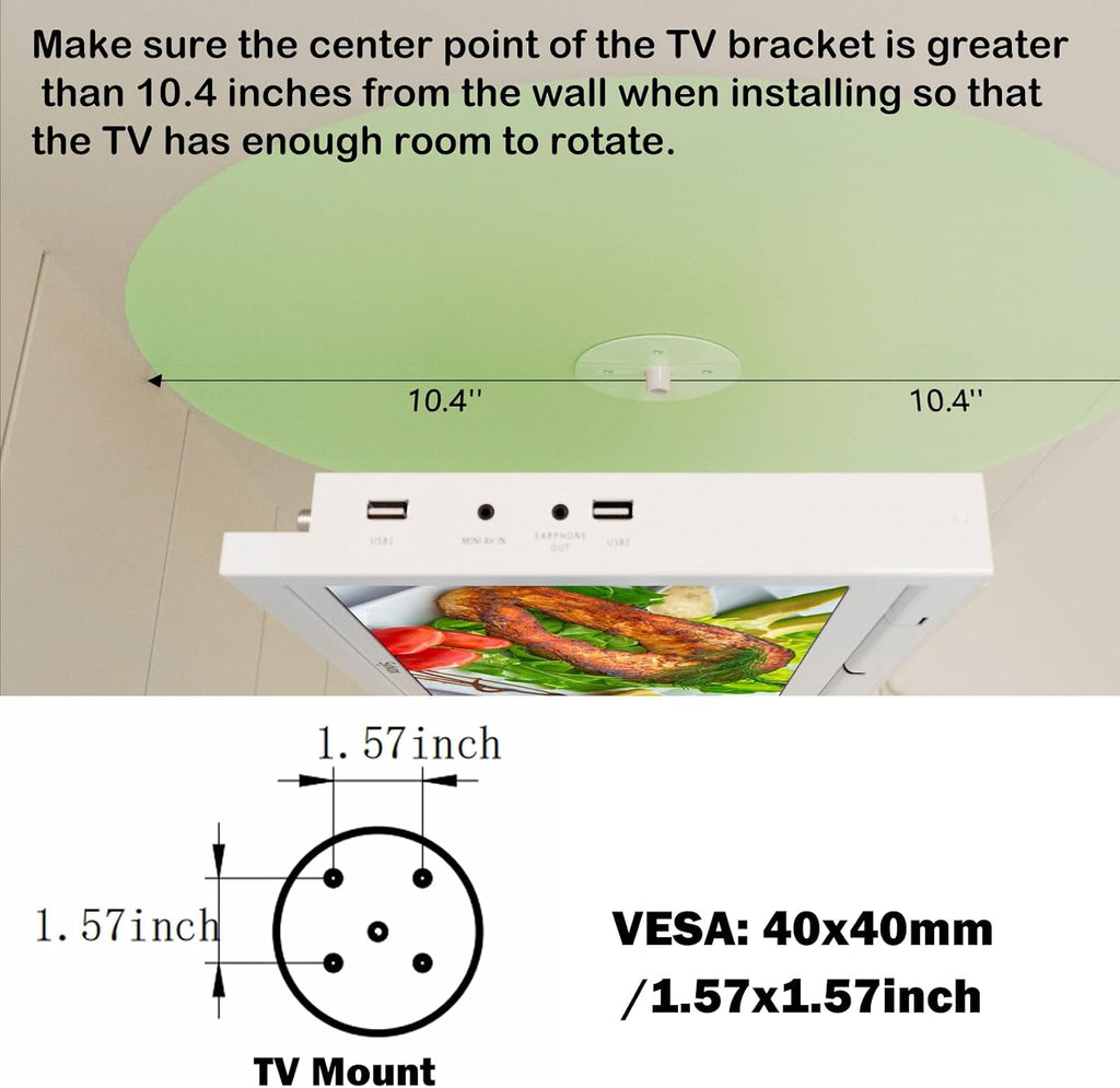 SYLVOX 15.6' Under Cabinet Smart TV – 360° Rotation, 90° Flip-Down Screen, Wireless Connectivity, Space-Saving Design for Kitchen, Bedroom, or RV. (Wood Grain Color)