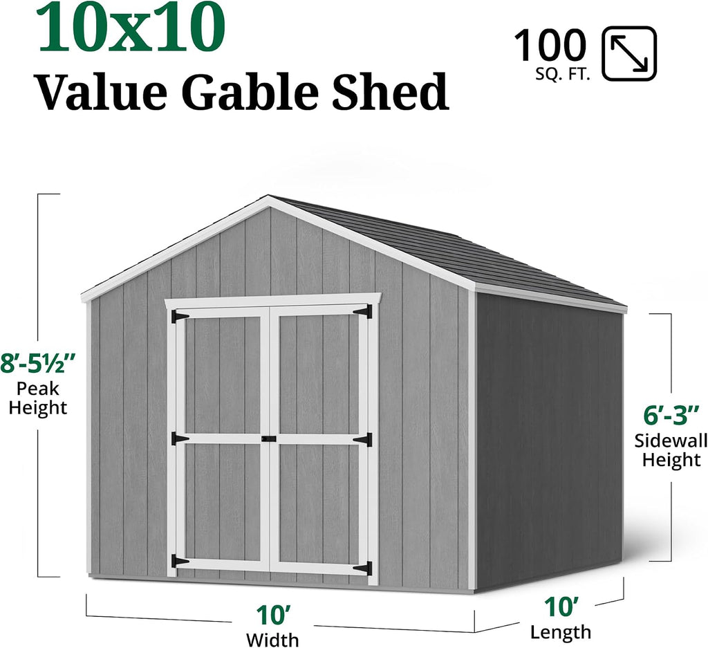 Little Cottage Co. 10x10 Value Gable Shed with Floor, Outdoor Wood Storage Do-It-Yourself Precut Kit
