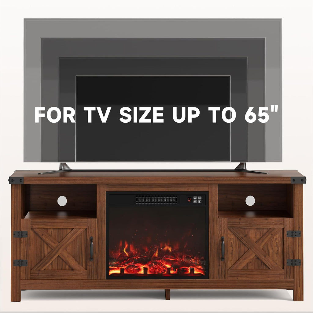 Furmax Entertainment Center with Fireplace, Fireplace TV Stand with Storage Cabinets and 2 Open Shelves, Modern Media TV Console for Living Room (Dark Brown)