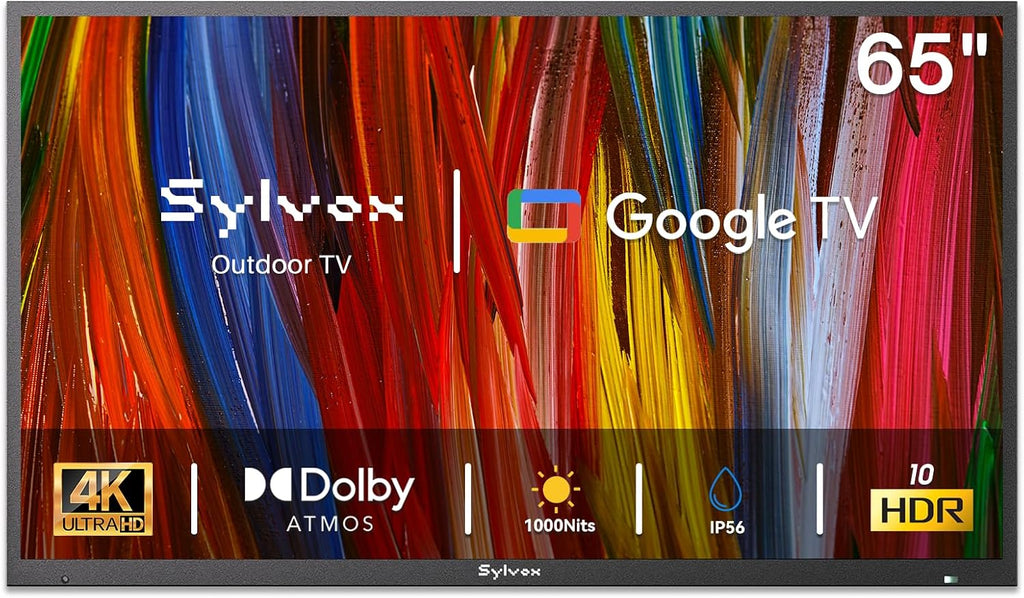 SYLVOX Outdoor TV, 65 inch Smart TV Waterproof Outdoor TVs, 4K Weatherproof Television for Outside, Support Google Assistant, Chromecast, 1000 nit Brightness Partial Sun (Deck Pro 3.0)