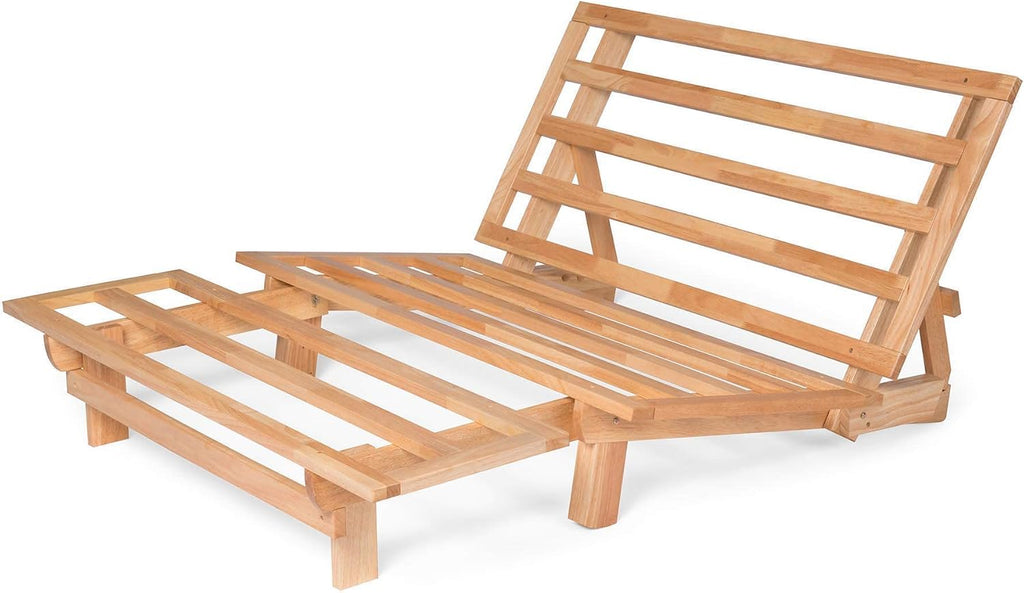 Nirvana Futons Tri-Fold Wood Futon Frame Full Size Sofa Bed Lounger - (Affordable Space Saver, Natural Finish) Ideal for Small Spaces, RVs, and Dorm Rooms