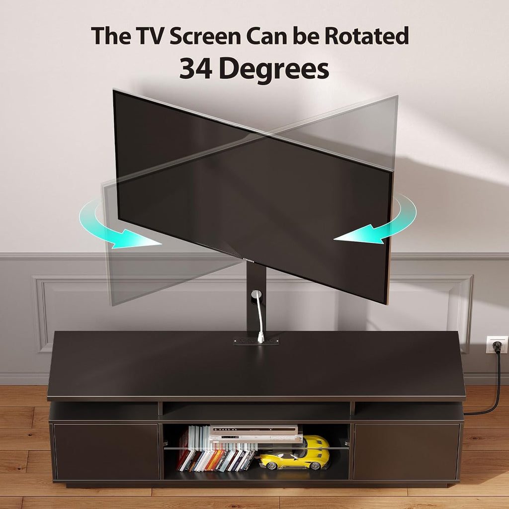 Rolanstar TV Stand with Mount and Power Outlet 59.1', Swivel TV Stand Mount for 32/45/55/60/65/70 inch TVs, Height Adjustable Modern Entertainment Center with Storage & LED Lights, Black TV Table