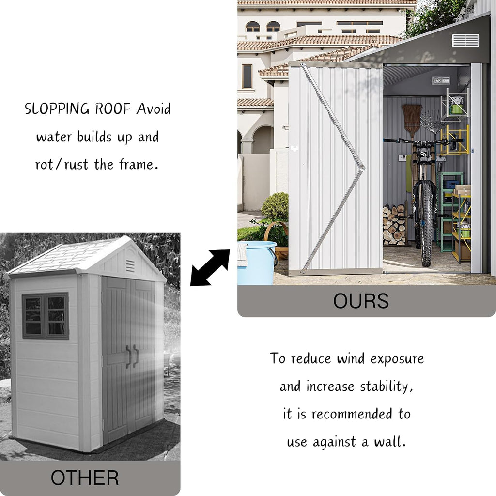 8x4 FT Outdoor Storage Shed with Single Hinge Door, Metal Shed with Air Vents and Waterproof for Backyard Garden, Patio，Poolside, Dark Gray