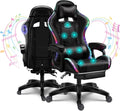 LED Gaming Chair Ergonomic Massage Racing Computer Chairs High Back Video Game Chairs with Speakers PU Leather with Footrest Headrest Lumbar Support Office Desk Chair for Adults Teens,Black