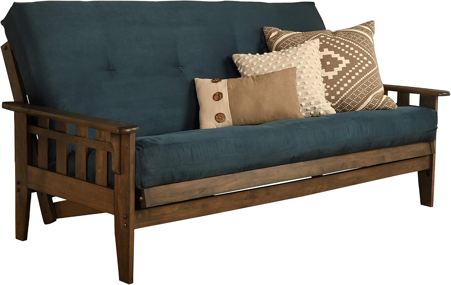 Kodiak Furniture Tucson Full Size Futon Set in Rustic Walnut Finish, Suede Navy