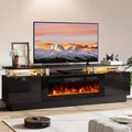 70' TV Stand for Living Room, Modern Entertainment Center & Media Console, Fits TVs up to 80', Storage Cabinet with Shelves, 36' Electric Fireplace with LED Flame (All Black)