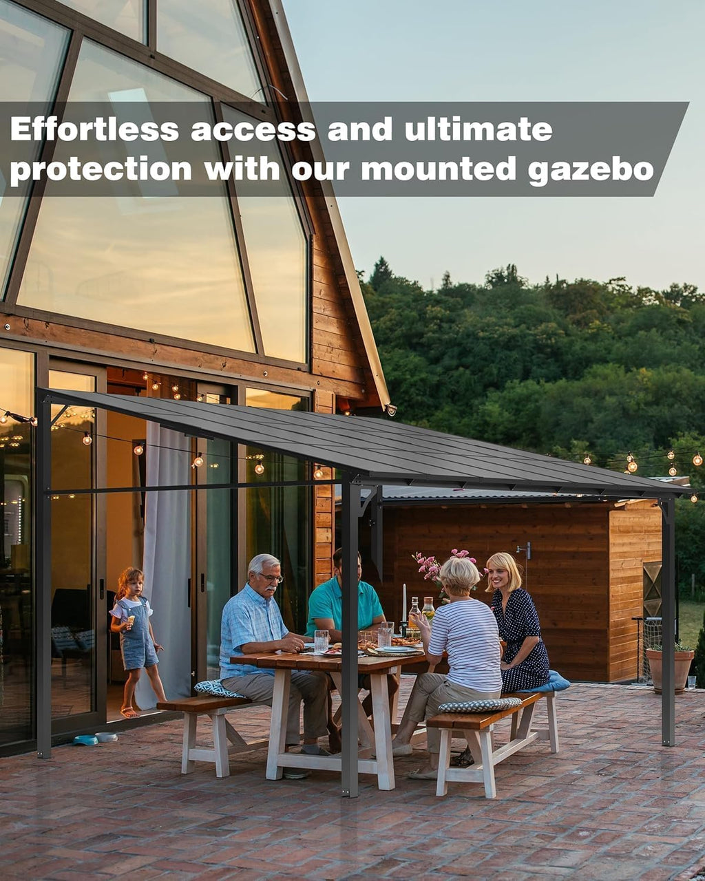 10x12 FT Gazebo for Patio, Wall Mounted Lean to Hardtop Gazebo Pergola with 6Mm Sloped Roof Heavy Duty Awnings for Porch, Decks, Backyard to Shade & Rain