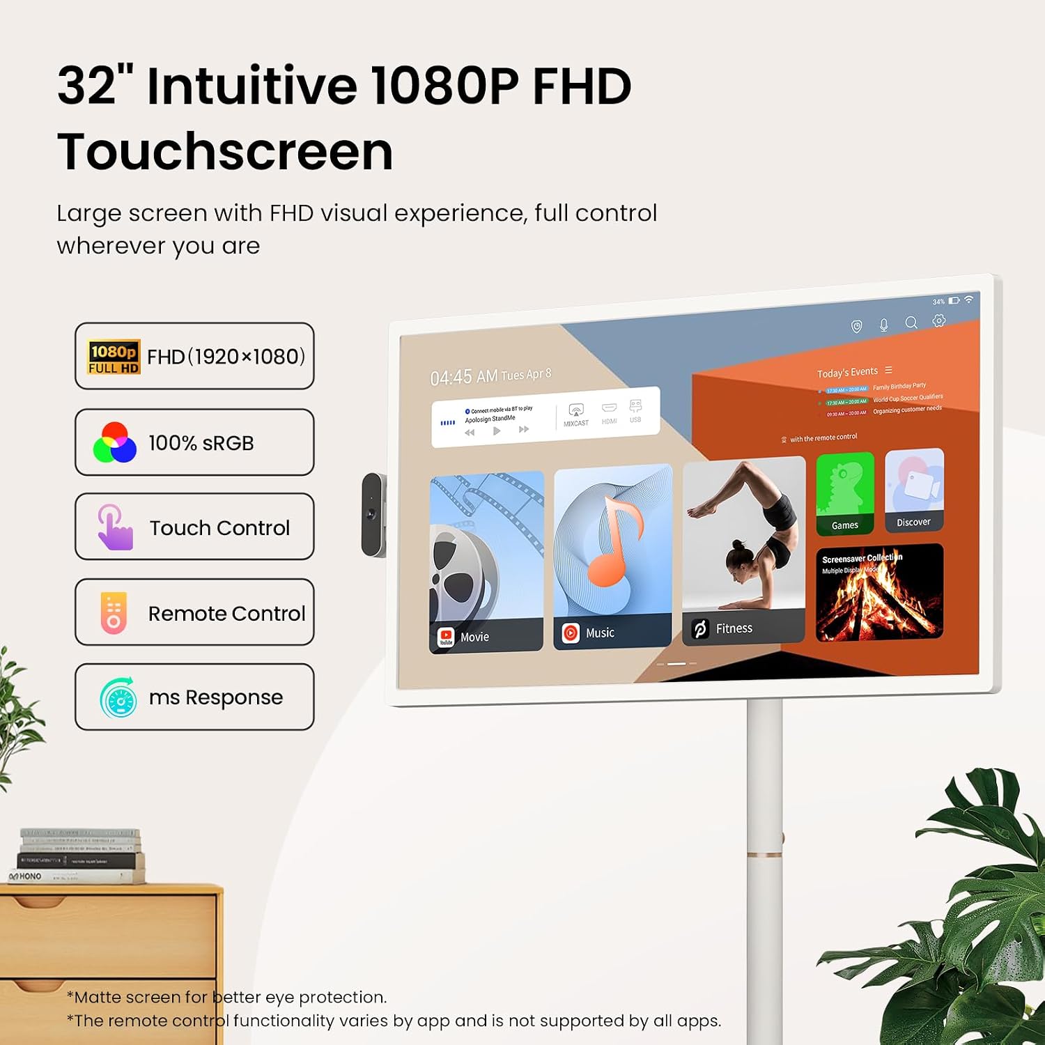 ApoloSign 32 Inch FHD Smart Portable TV 2nd Gen, 16(8+8) GB RAM+128GB, Android 16, EDLA-Certified, Rolling Tablet TV on Wheels, Built-in 15000mAh Battery, Full Swivel Rotation, Voice Remote Control