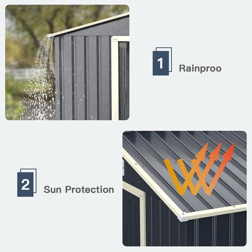 Giantex Outdoor Storage Shed with Double Sliding Door, Galvanized Metal Garden Storage Room, Front and Back Vent, Weather Resistant Tool Storage Shed for Backyard, Patio, Lawn (7 x 4 FT)