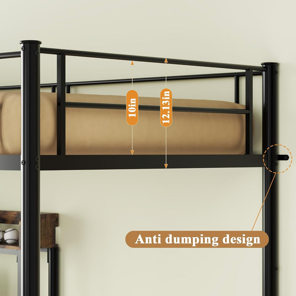 Bellemave Twin Over Twin bunk Bed with Desk, loft Bed with Desk and Shelves, Twin Over Twin Metal Bunk Beds with Charging Station, Black