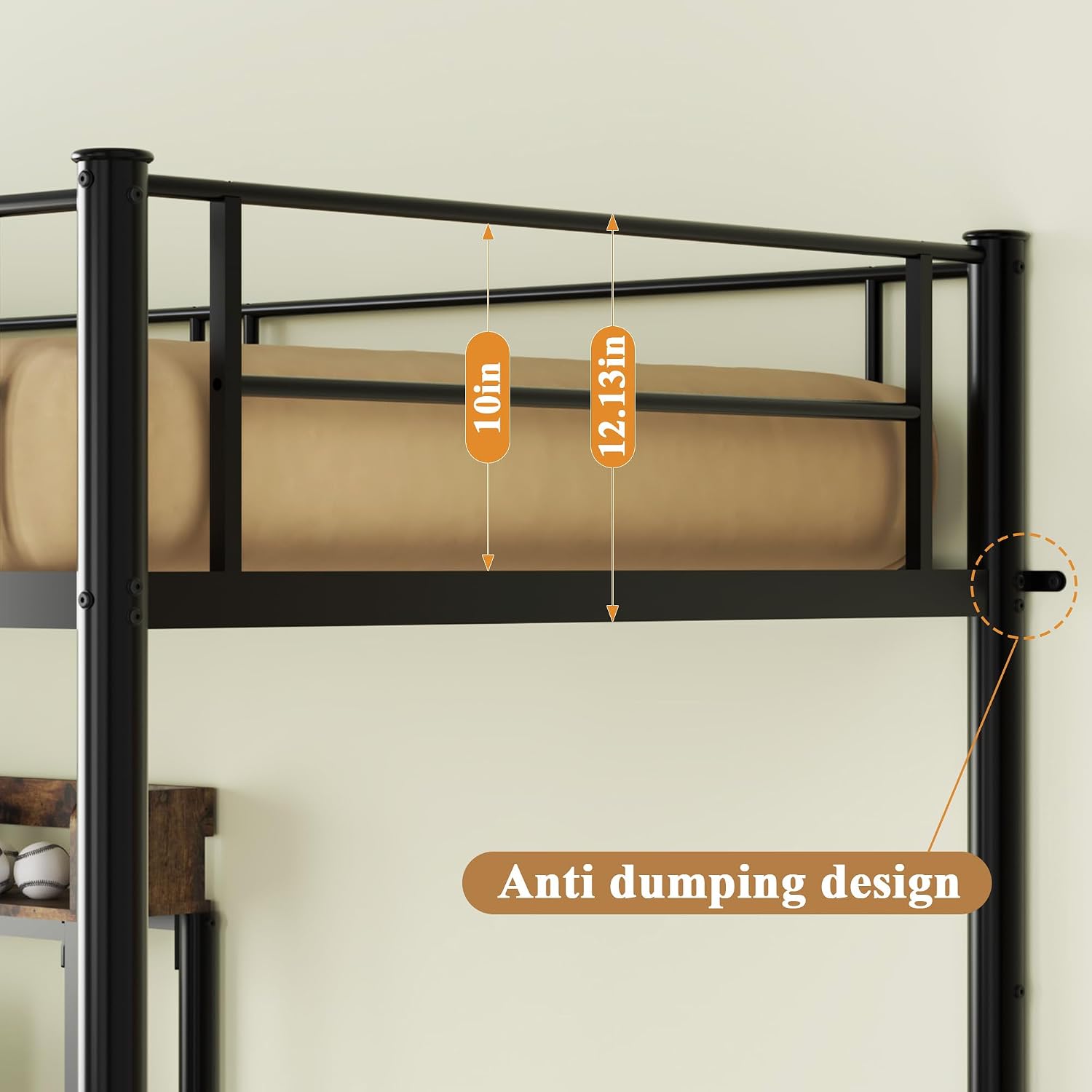 Bellemave Twin Over Twin bunk Bed with Desk, loft Bed with Desk and Shelves, Twin Over Twin Metal Bunk Beds with Charging Station, Black