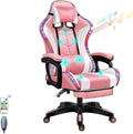 Full Massage Gaming Chair for Adults Video Game Chair with Speaker and RGB Light PU Leather Office Chair with Footrest Headrest Armrest Recliner Computer Chair Swivel E-Sports Chair,Pink