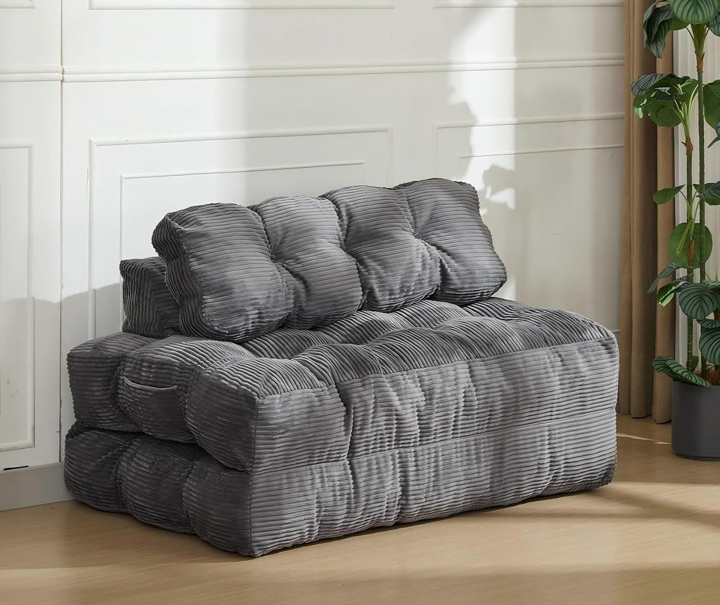 Folding Sofa Bed, 3-in-1 Convertible Sleeper Chair with Pillow, Double Futon Couch Bed with Back Support, Portable Fold Out Chair Bed Comfy Floor Sofa Lounge for Living Room Bedroom, Gray