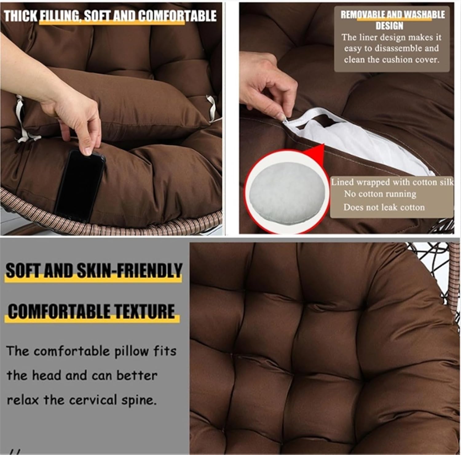 Swing Hanging Chair Cushion Egg Chair Cushion Thicken Hanging Basket Egg Chair Waterproof Heavy Duty Swing Chair Cover Seat Cushion for Garden Outdoor Indoor Patio(15,110CM)