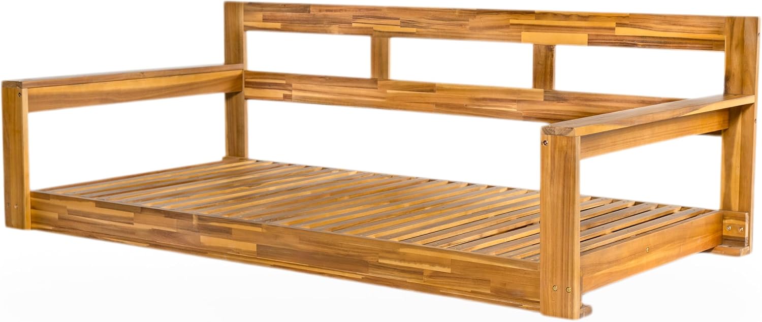 Harper & Bright Designs Patio Wooden Twin Size Porch Swing Daybed Frame, Garden Swing Bench Chair with 4 Hanging Ropes for Backyard,Outdoor,Natural