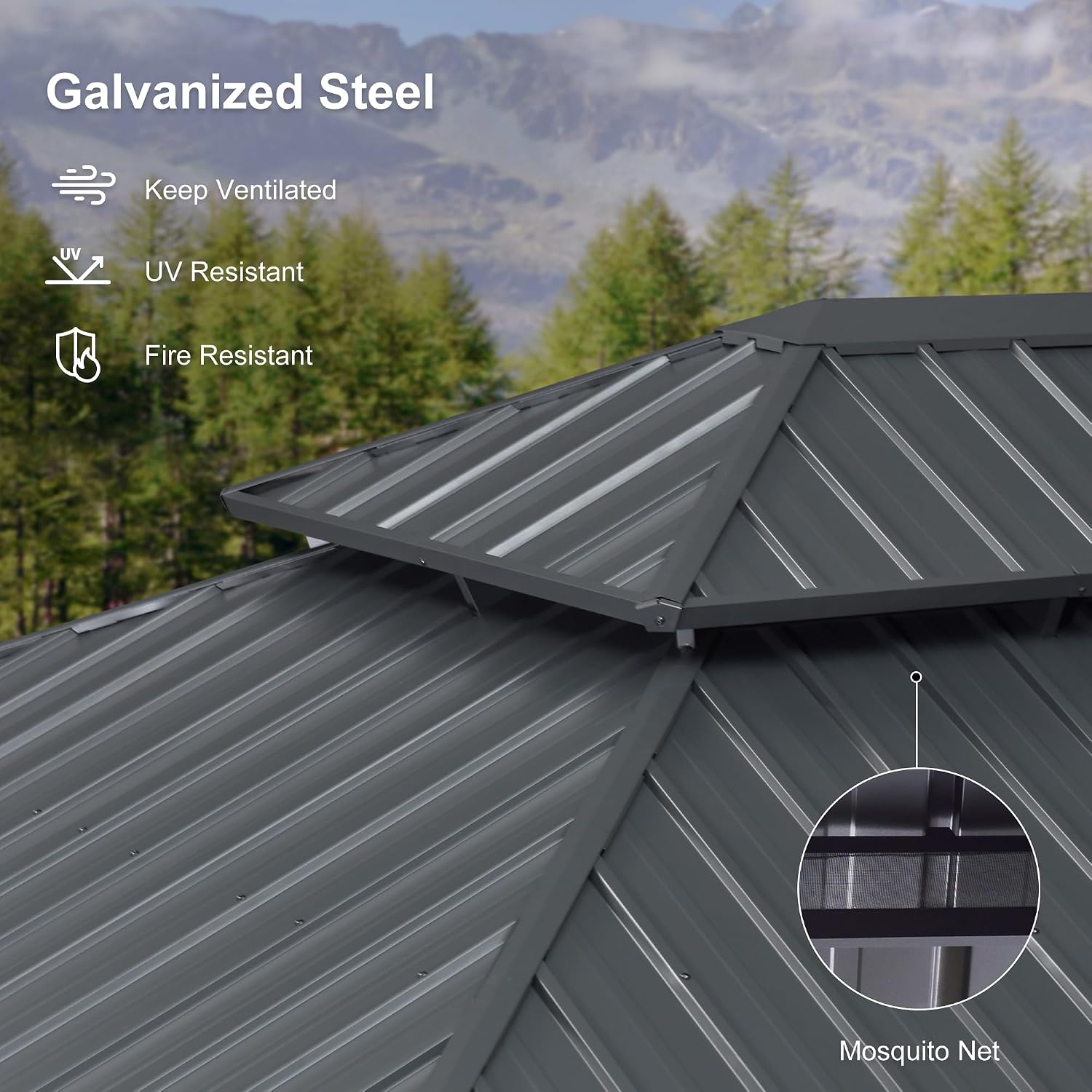 PURPLE LEAF 14' X 16' Outdoor Hardtop Gazebo Aluminum Gazebo with Galvanized Steel Double Roof for Patio Lawn and Garden, Curtains and Netting Included Grey