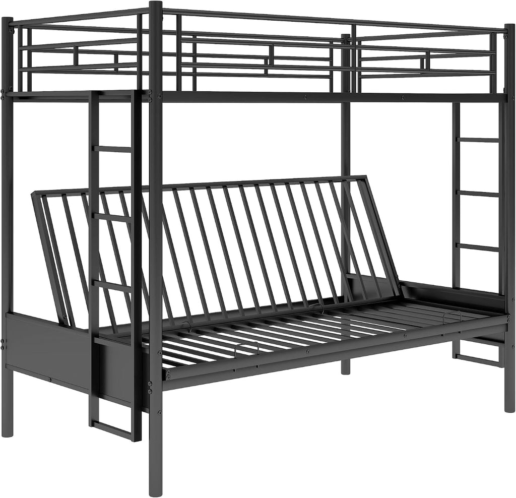 Bellemave Twin Over Futon bunk Bed, loft Bed with futon, No Box Spring Needed, Black