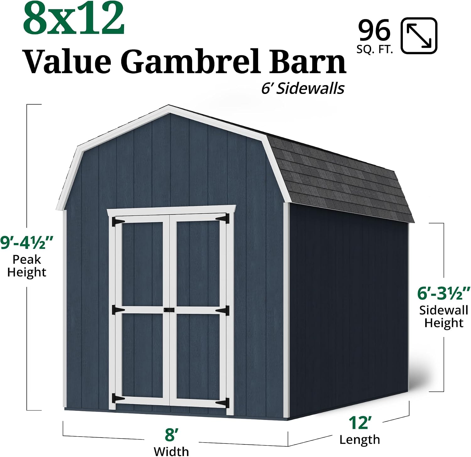Little Cottage Co. 8x12 Value Gambrel Barn with 6 ft. Sidewalls with Floor, Outdoor Wood Storage Shed Do-It-Yourself Precut Kit
