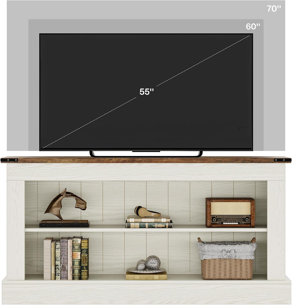 Tribesigns Farmhouse TV Stand for 70-Inch TV, 63' Entertainment Center with Storage, Modern Media Console Table for Living Room, Bedroom (White)