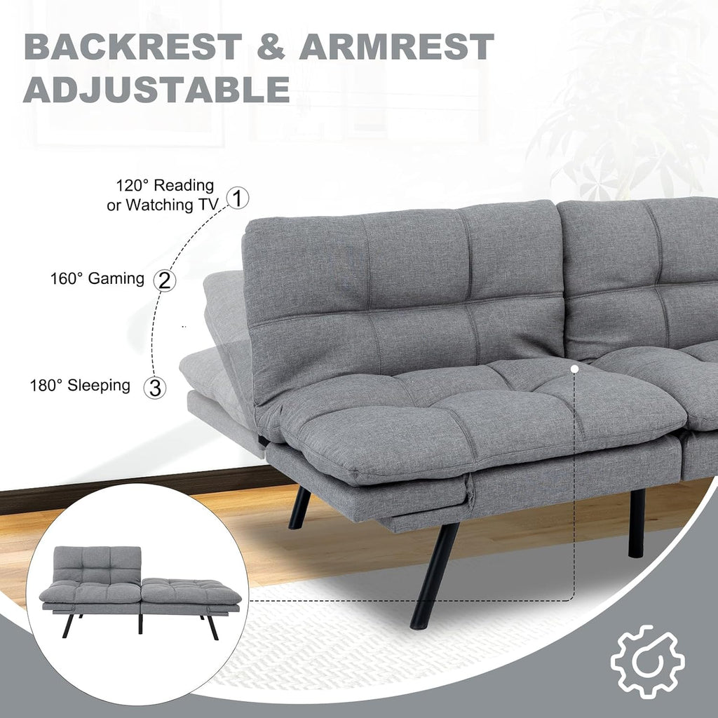 MUUEGM Futon Sofa Bed Convertible Couch,Memory Foam Futon Sofa Couch,Sleeper Futons Sofa Couches,Small Splitback Modern Loveseat Sofa Bed for Living Room,Office,Apartment,Linen Fabric,Light Gray.