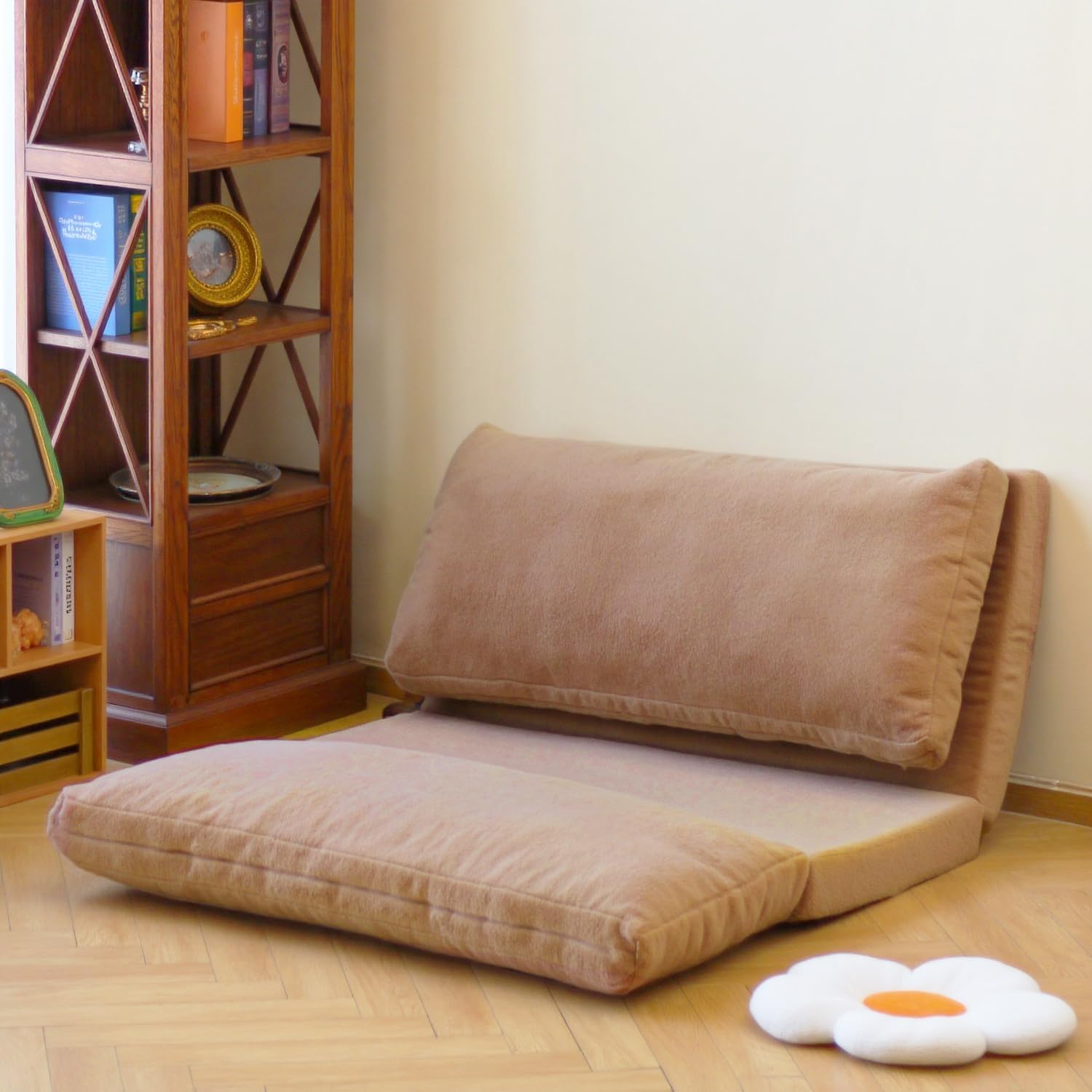 N&V Folding Matress Sofa Bean Bag Bed, Foam Filling Folding Matress Sofa, Includes Removable and Machine Washable Cover, Soft Premium Faux Fur (Medium, Brown)
