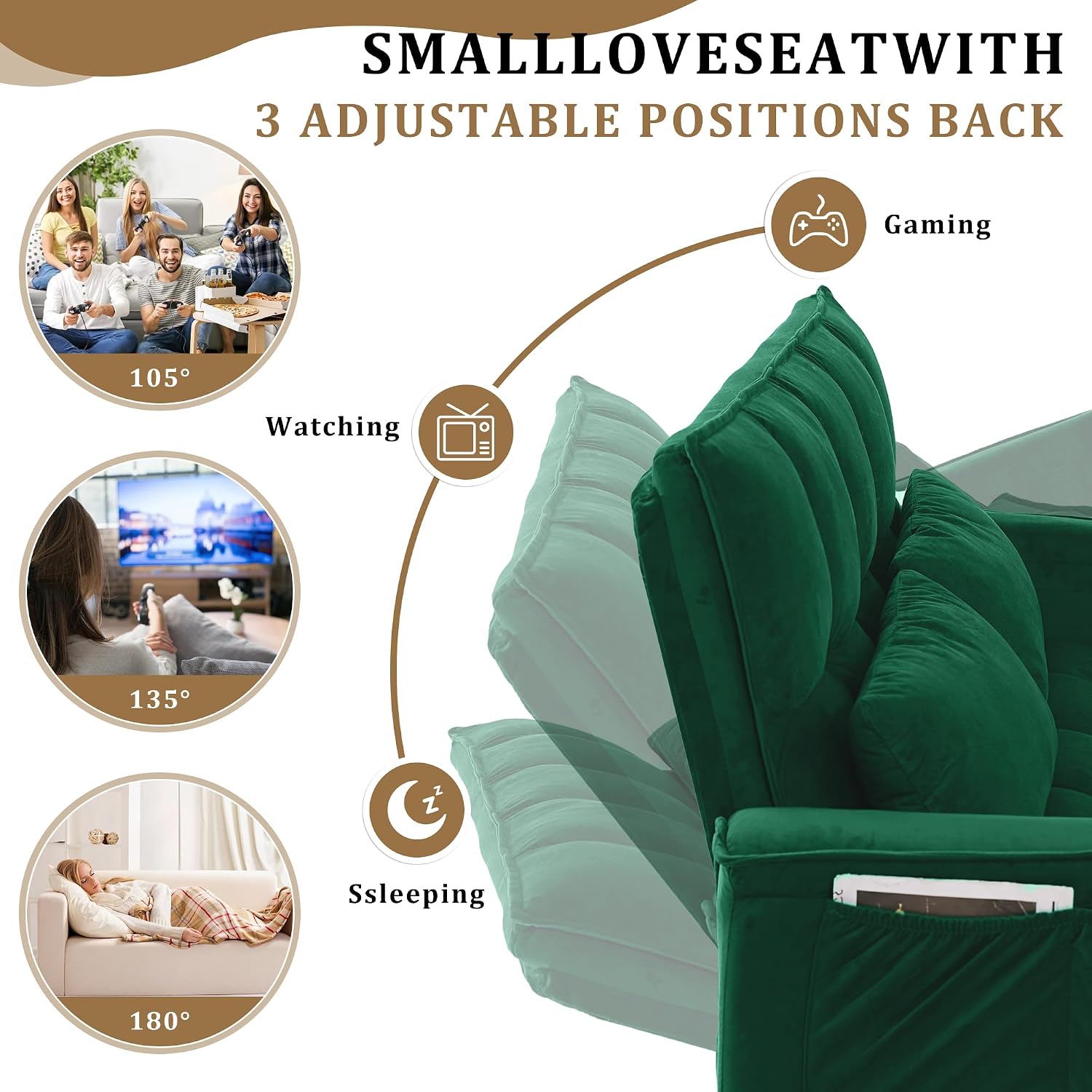 Oversized 3-in-1 Convertible Sleeper Sofa Bed, Futon Couch with Pullout Bed, 2-Seater Loveseat Sofa w/Pockets, Adjustable Backrest and Pillows for Living Room Apartment (Green-55inch)