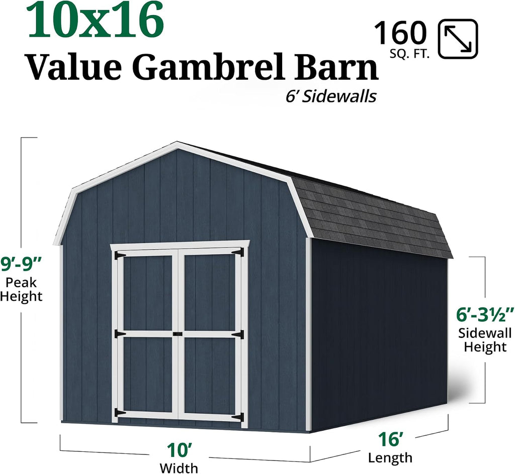 Little Cottage Co. 10x16 Value Gambrel Barn with 6 ft. Sidewalls with Floor, Outdoor Wood Storage Shed Do-It-Yourself Precut Kit